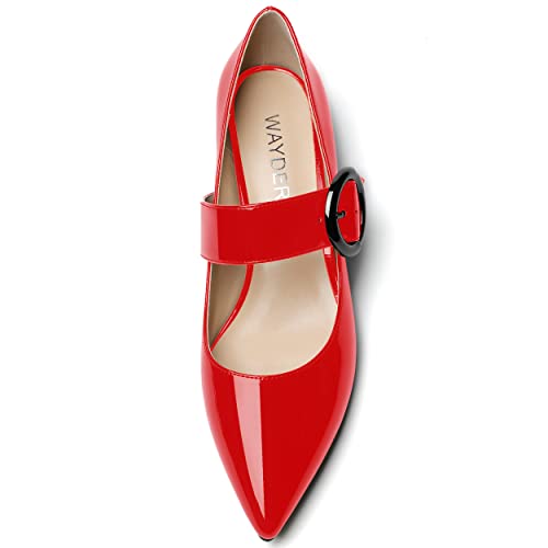 WAYDERNS Women's Mary Jane Adjustable Strap Pointed Toe Patent Chunky Low Heel Pumps Shoes 2 Inch3