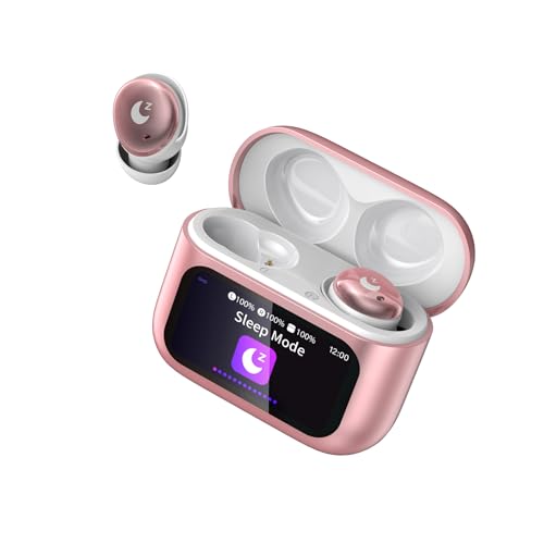 Wireless Earbuds with Smart Touch Screen, 2026 Mini Sleep Earbuds Bluetooth 5.4 Headphone In Ear with Noise Cancelling Mic, 48Hrs Playtime Hi-Fi Stereo Sound, 5 EQ Modes/IP7 Waterproof Ear Buds Rose