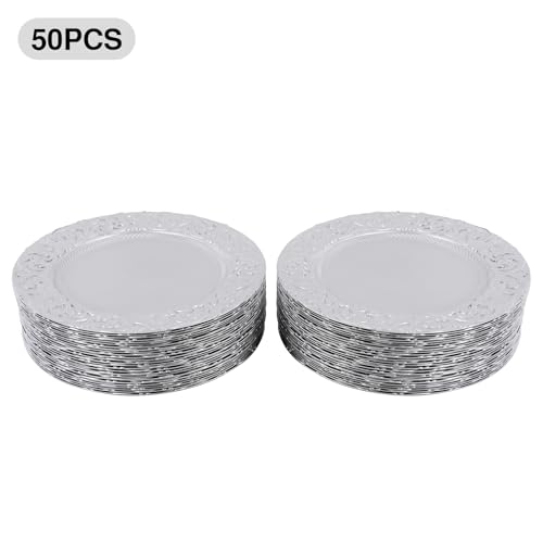 50 platos decorativos redondos de plástico 13 pulg. miniatura 6