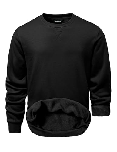 JMIERR Mens Cotton Sherpa Lined Sweatshirts Casual Fleece Long Sleeve Crewneck Fall Winter Pullover Shirts