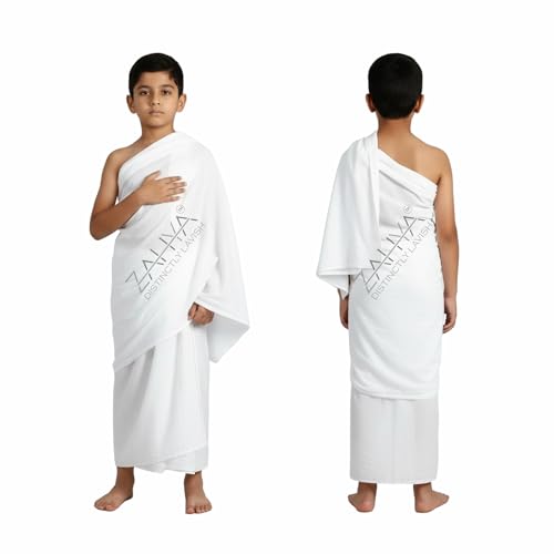 ZAHYA Premium 100% Cotton Ihram for Kids (Ages 4–8 Years) – 30×60 Inch|Plain Weave, Densely Woven, Opaque | Ehram, Ahram for Hajj & Umrah
