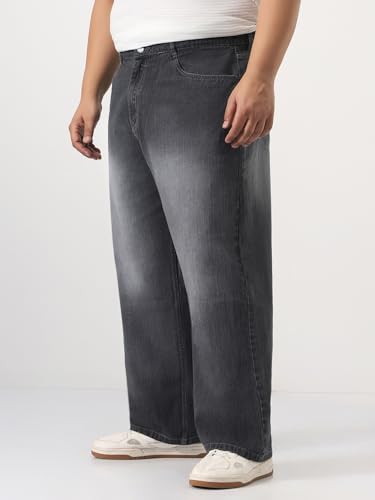 Image of Urbano Plus Men's Loose Baggy Fit Washed Denim Jeans Non-Stretchable