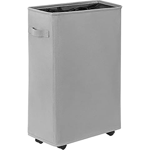 WOWLIVE Slim Laundry Basket Small Washing Basket Foldable Laundry Hamper Collapsible Laundry Bag Narrow Laundry Bin with Wheels (Grey 1) Cover