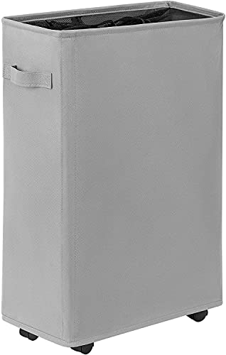 WOWLIVE Cesto para la Colada Plegable Cesta para Ropa Pequeña Cesta de Lavandería Delgada Canasta para Ropa Sucia Impermeabilización Contenedore para la Colada Estrecha con Ruedas (44 L, gris)