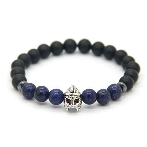 pulsera elástica para hombre de Piedra volcánica negra con Elmo Gladiatore Romano piedras semipreciosas joyería Gold Gala Lapislazzuli Argento