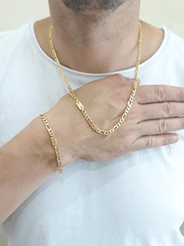 Corrente E Pulseira Masculina 3x1 Banhado Ouro 18k Cordão