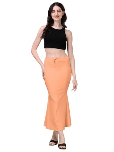 Image of Women's Saree Shapewear Petticoat, Cotton Blend Stretchable Mermaid Skirt, High Waist Tummy Control, Smooth Curve Fit with Adjustable Drawstring