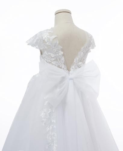 JISISANG Lace Applique Flower Girl Pageant Princess Ball Gowns Dress with Bow-Knot for Wedding Formal Party4