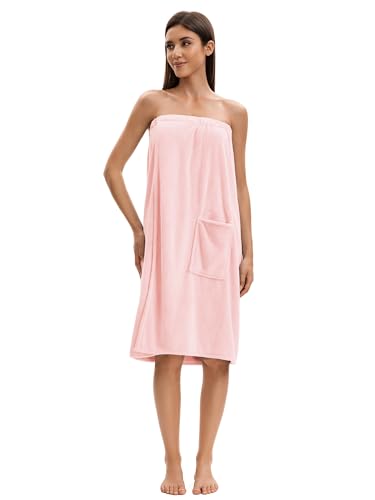 Image of Towel Wrap For Women After Shower,Plush Bath Robe Female,Sauna Spa Wrap Around Towels With Pockets
