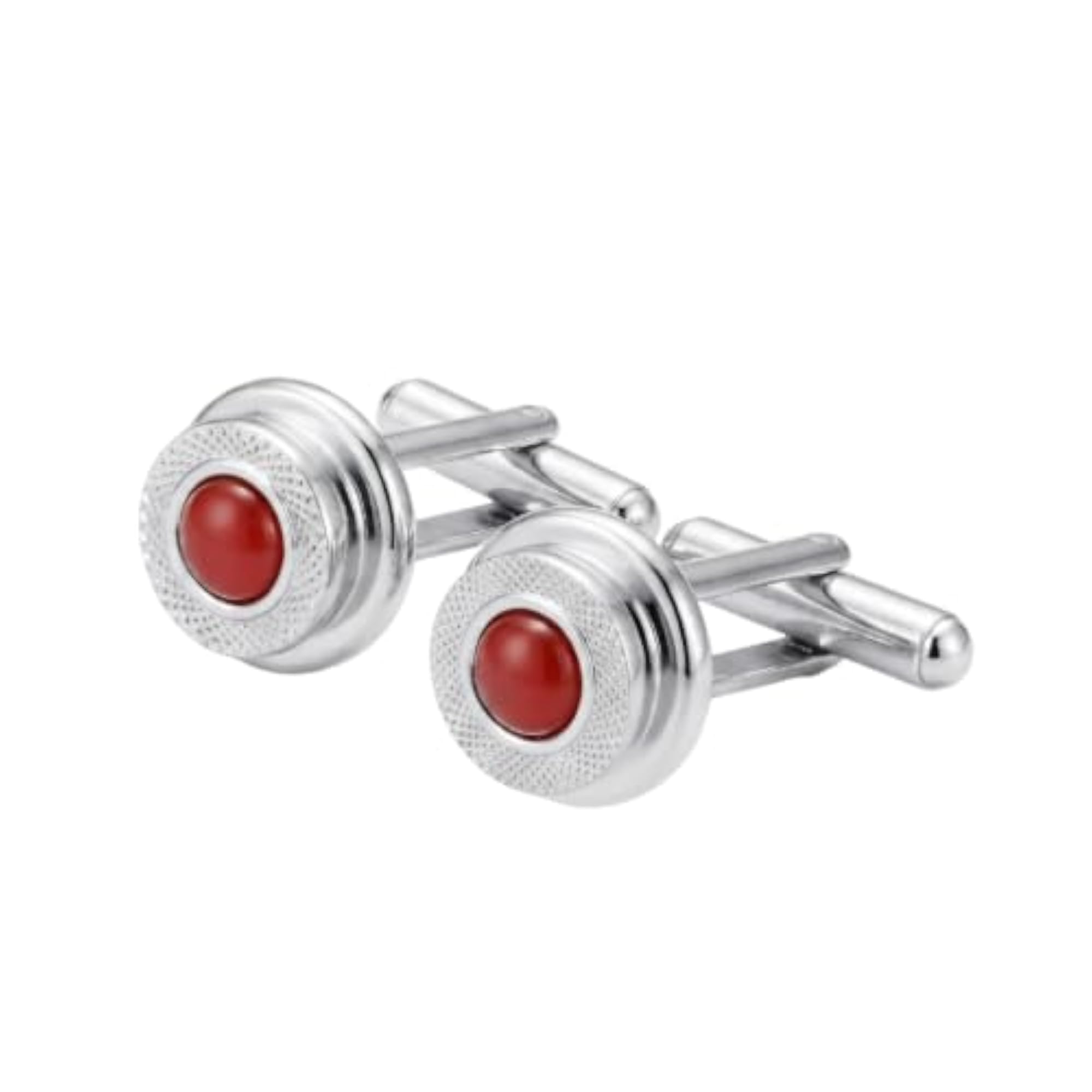 Men's Round Enamel Silver-Plated Cufflinks with Domed Center