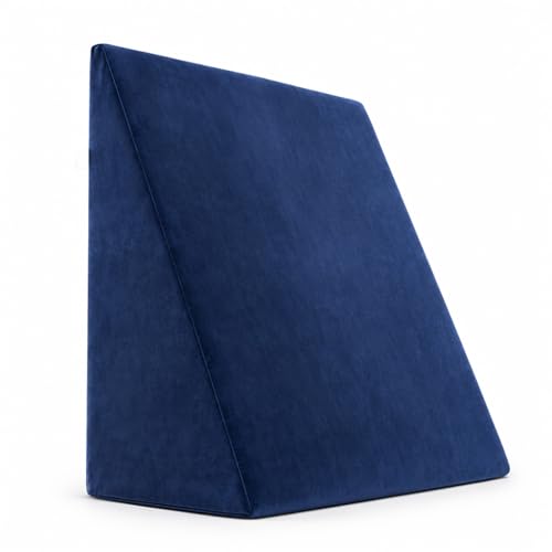 Image of Wedge Pillow for Bed | Back & Neck Support Pillow for Sleeping & Reading | Bed Wedge Pillow for Acid Reflux, Back Pain & Legs Elevation | Pregnancy Support Pillow with Comfortable Foam - Blue
