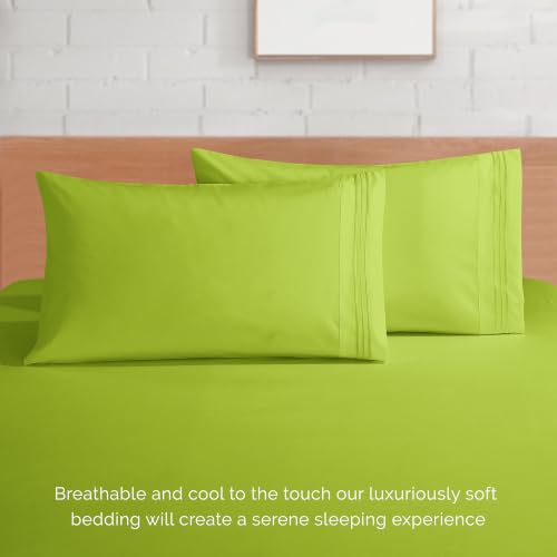 Image of Elegant Comfort Luxury 1500 Premium Hotel Quality Microfiber 4-Piece Sheet Set - Wrinkle Resistant, All Around Elastic Fitted Sheet, Deep Pocket up to 16 inch, Twin /Twin XL, Lime