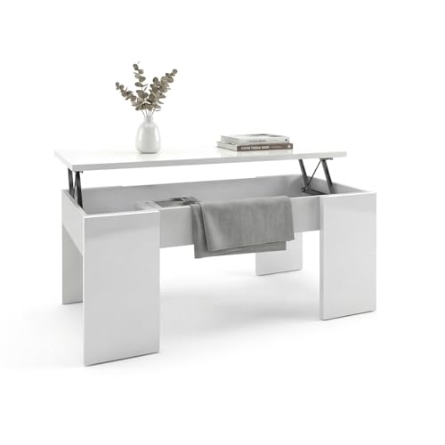 duehome | Mesa de Centro Elevable, Mesita de Salón o Comedor, Modelo Vita, Acabado en Color Blanco Artik, Medidas: 100 cm (Largo) x 50 cm (Ancho) x 45-56 cm (Alto)