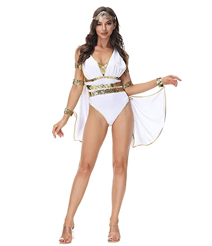 Image of Ulalaza Women's Cosplay Costume Cleopatra Greek Goddess Ancient Roman Warrior Uniform Outfit for Halloween Party
