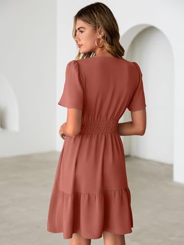 Image of Simplee Womens Casual Summer Dresses 2026 V Neck Short Sleeve Empire Waist Flowy A Line Ruffle Tiered Mini Sundress