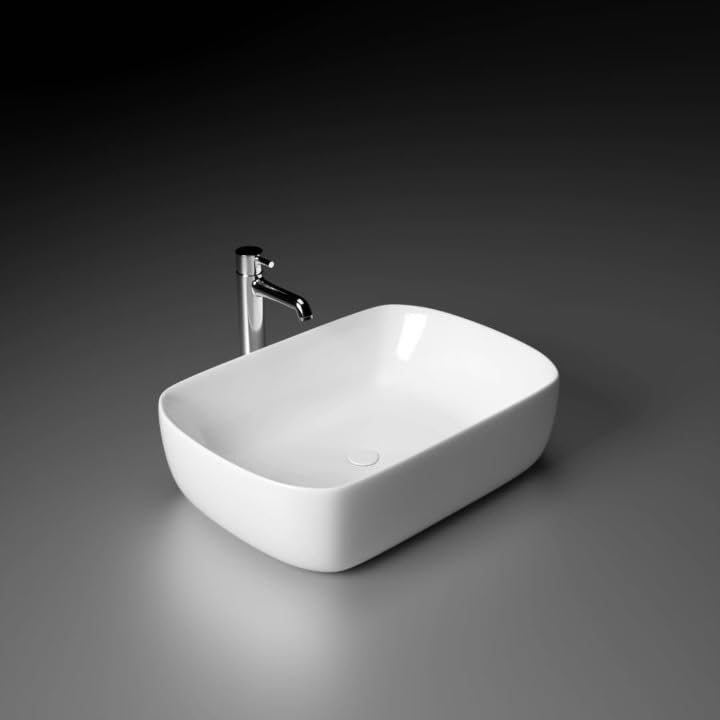 Image of Ceramic Tabletop Wash Basin - Glossy Rectangular Countertop Vessel Sink with Marble Finish for Bathroom & Vanity | Compact 18 x 13 x 5 Inch | Elegant Washbasin