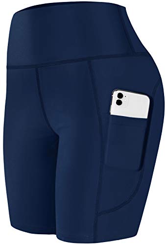 BLEVONH Women Biker Shorts High Waist Compression YogaÂ Short with Back Pocket (Navy Blue, Large)