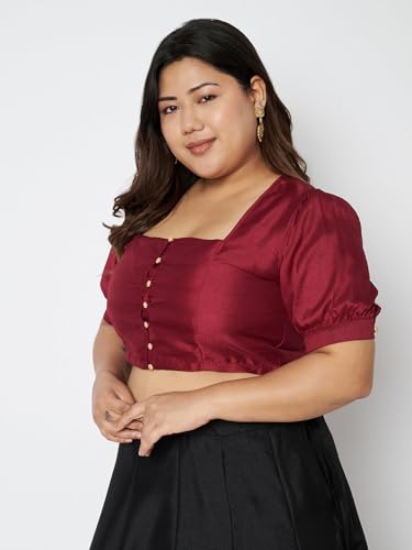 Image of studio rasa Women's Plus Size Silk Blend Button Down Crop Top for Wedding Festive Party