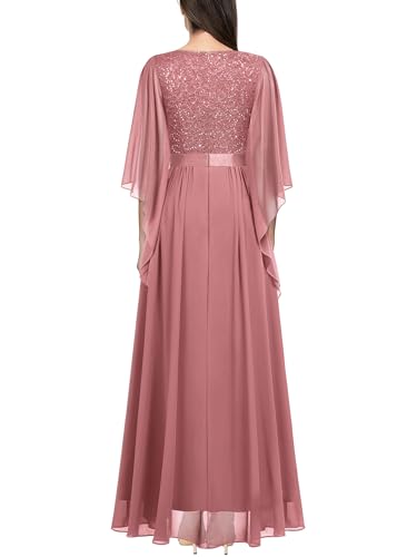 Image of Miusol Women's Deep-V Neck Lace Contrast Sequin Formal Evening Maxi Dress