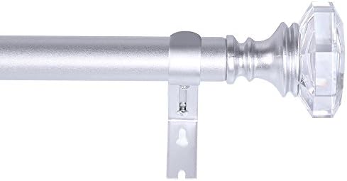 DAINTIER1 inch Single Window Curtain Rod with Acrylic Diamond Finial,72-144 inch,Matte Silver