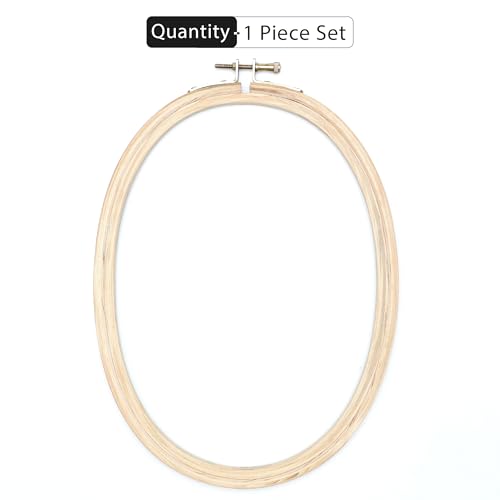 Image of EmbroideryMaterial Wooden Oval Embroidery Hoop Ring Frame (9.18 x 6.63 Inch) with Brass Screw | for Cross Stitch, Hand Embroidery, Macrame, DIY Craft & Wall Decor (1 Piece)