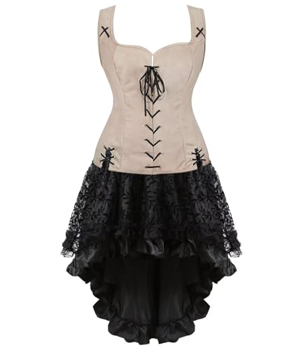 Médiévale Robe Femme Corset Pirate Gilet Veste Set Viking Vintage Gothique Victorien Retro Victoria Adulte Déguisement Halloween Abricot L