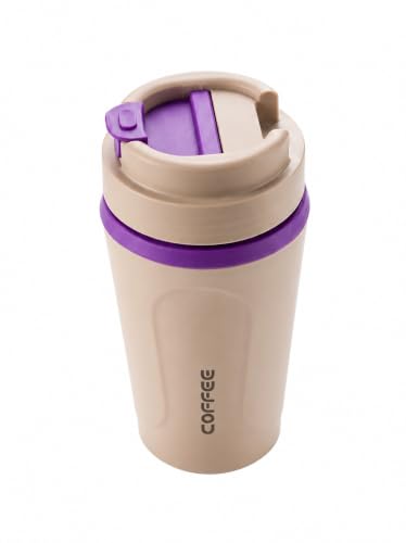 Image of Kitchivo Multipurpose Insulated Travel Mug - 350ml | Double Wall Stainless Steel Flask for Coffee, Tea & Milk | 100% Leak-Proof | Keeps Hot & Cold for Hours | Car Friendly (Soft Beige)