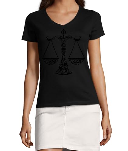 T-shirt col en V Balance en coton premium noir pour femme