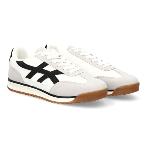 95704 Zapatilla Plana para Mujer con Cierre de Cordones. Diseno Moderno con Contraste Lateral. Ideal para Otono Invierno. Blanco Talla 37