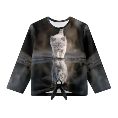 Belidome Girl’s Long Sleeve Front Tie T-Shirts Kids Soft Crewneck Shirt Novelty Graphic Fall/Spring Outfits Size 5-12
