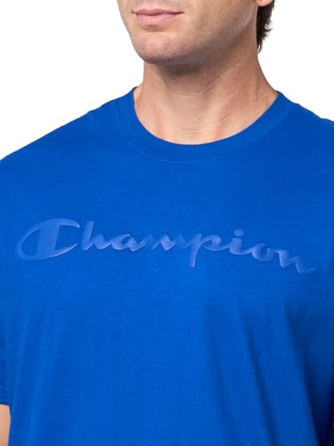 Image of Champion Men's Graphic Short Sleeve T-Shirt, Standard Fit, Tonal Script Logo, Midweight 100% Cotton