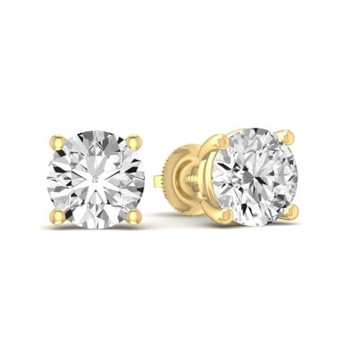 2 Carat - 5 Carat IGI Certified Lab Grown Diamond screw back Earrings | 14K White, Yellow or Rose Gold Four prong Solitaire Stud Earrings | E-F Color and VS1-VS1 Clarity