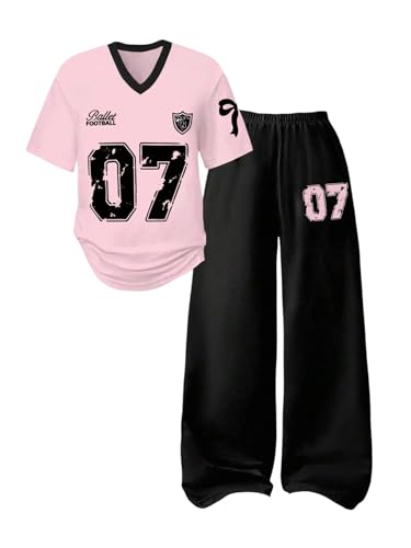 SOLY HUX Girl's Jersey Shirt 2 Piece Athletic Outfits Oversized Tee and Sweatpants Suit Pant Sets for Teen Girls