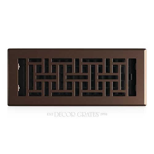 Decor Grates Metal Oriental Decorative Air Vent Cover 4x12 Floor Register Adjustable Control Lever AC Floor Vent Covers for Home Floor Vents Fits 4 x 12 Inch Opening Rubbed Bronze (AJH412-RB)