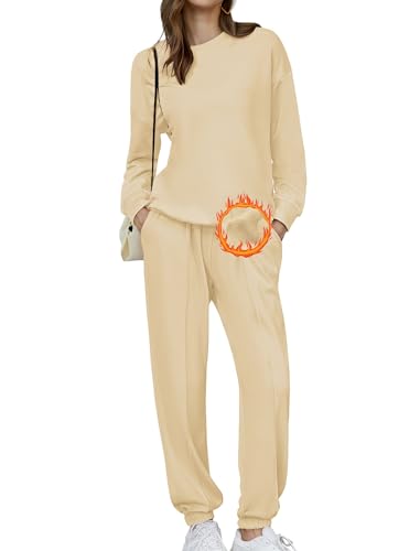 HOTOUCH Fleece Sweatsuit 2 Piece Outfit Winter Sherpa Lined Tracksuit Warm Up Suits Thick Sweatshirt and Sweatpants Sets