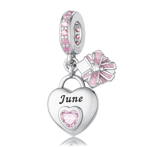 HappyStar 925 Sterling Silver Happy Birthday Bead Charm Love Heart Shape Birthstone Charms for Bracelets Dangle Pendant with 5A Cubic Zirconia Compatible Pandora Bracelets Jewelry Gift for Women