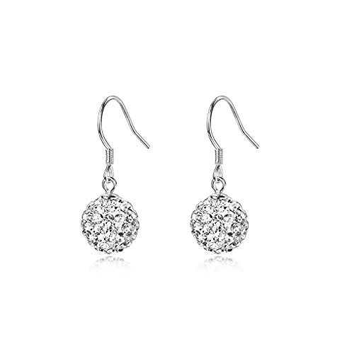 SLUYNZ 925 Sterling Silver Rhinestone Drop Earrings for Women Teen Girls Shiny CZ Ball Dangle Earrings