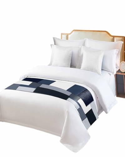 ZFUNCING Black White Blue Patchwork Bed Runners for Bedroom Hotel,Decorative