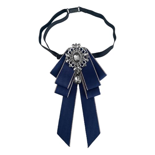 Image of Rhinestone Retro British Style Pre-tied Adjustable Fabric Ribbon Bow Tie for Women Men Uniform Necktie Bownot
