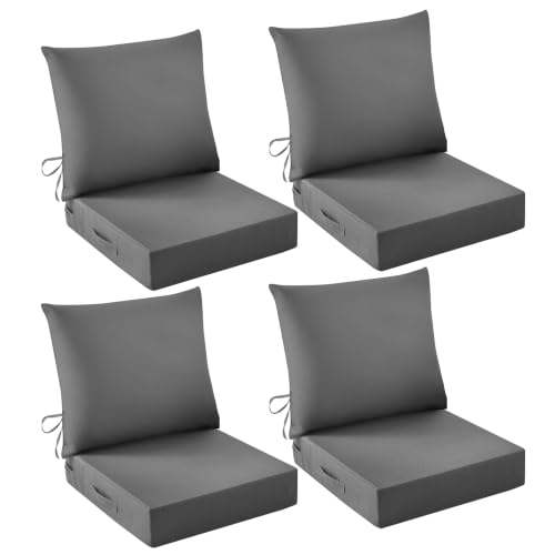 Image of Outdoor Chair Cushions, 24 x 24 Inch Outdoor Cushion for Patio Furniture, Patio Chair Cushion, Waterproof & Fade Resistant Deep Patio Furniture Cushions Set with Handle and Ties, Dark Grey (Set of 4)