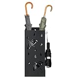 Laneetal Regenschirmständer, quadratischer Schirmständer, Regenschirmhalter aus Metall, mit herausnehmbarer Wasserauffangschale, 4 Haken, Regenschirm-Motiv, 20x49x20cm, Anthrazit