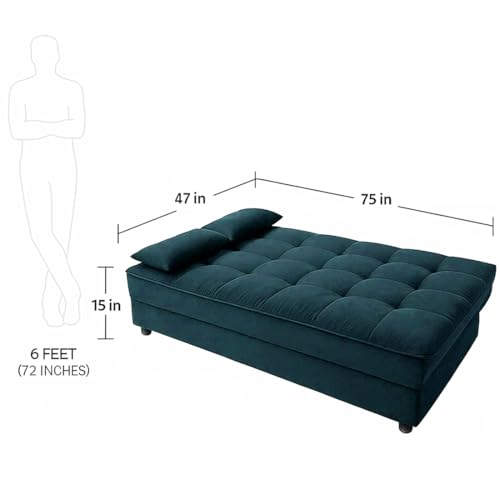 Image of CASASTYLE Gaiety 3 Seater Fabric Sleeper Supersoft Sofa Cum Bed (Teal)
