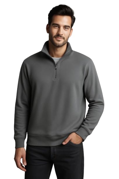 Image of Half Zipper Solid Sweatshirt for Men