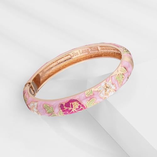 Image of UJOY Womens Multi-colors Cloisonne Bracelet Gold Plated Flower Hollowed Enameled Hinged Cuff Bangles Jewelry Gift 88A10