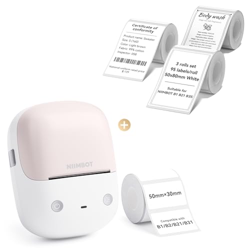 Image of NIIMBOT B2 Label Maker(Pink) Machine with 4 Rolls Label Tape for Home Kitchen Office Organization