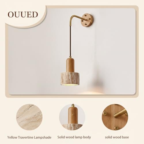 Lámpara de travertino para evitar la fatiga visual, aplique de pared nórdico con madera 4