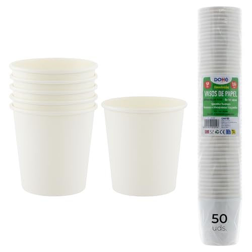 Dohe Horeca - Weiße Einweg-Becher 120 ml (50 Stk.) - Recycelbare Pappbecher Für Kalte & Warme Getränke Wasser Kaffee Tee Aufgüsse Partys Geburtstage Veranstaltungen Restaurants
