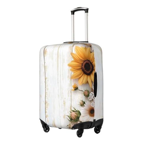 Wood Grain Sunflower Elastic Travel Luggage Cover, Washable Spandex Suitcase Protector, Anti-Scratch Fits 18-32 Inch2