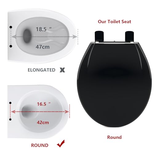 Round Toilet Seat with Built-in Toddler Seat for Easy Potty Training – Slow Close Feature,Easy Install and Clean, Perfect for Both Adults and Children,Black