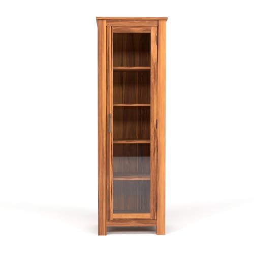 Image of Solid Sheesham Wood Bookshelf with Acrylic Glass Door | Rosewood Kitchen Cabinet with Storage Shelves for Dining Room & Office (A-Natural Finish)